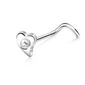 Pearly Heart Silver Curved Nose Stud NSKB-200p